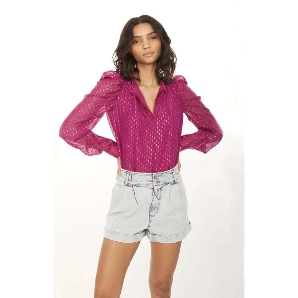 Generation Love Lou Top Size Small Magenta Pink Metallic Silk Blend Romantic